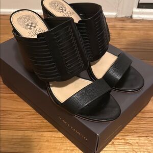 Vince Camuto Black Textured Mules